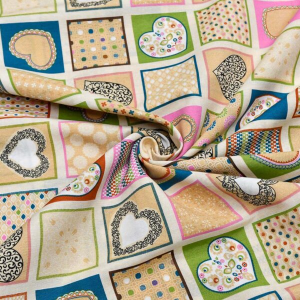 Tessuto Misto Cotone per arredamento a fantasia motivo astratto beige - turchese - verde
