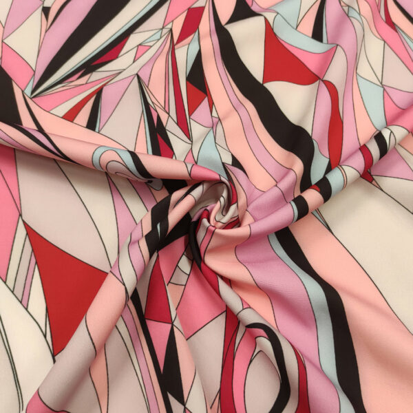 Tessuto Cady elasticizzato a fantasia motivo astratto fucsia - rosa  - nero