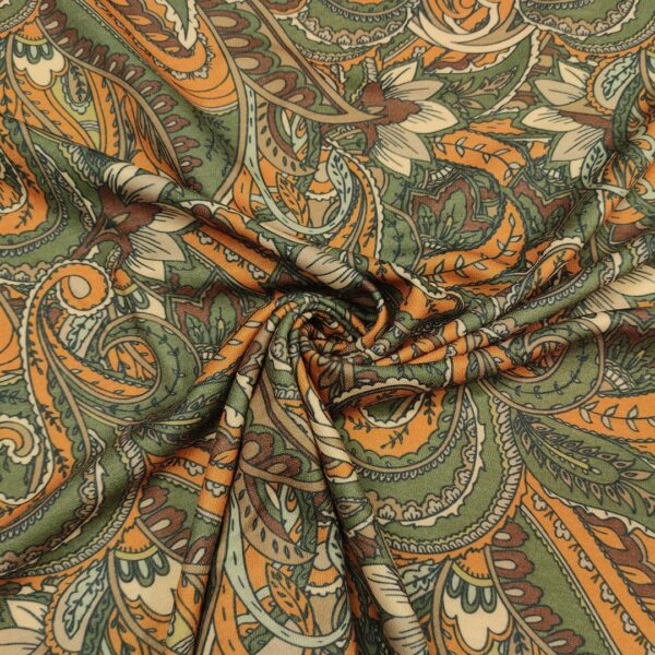 Tessuto Maglia Mano Lana a fantasia motivo floreale cashmere verde militare - coccio - beige