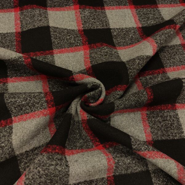 Tessuto per cappotto motivo nero - grigio - rosso