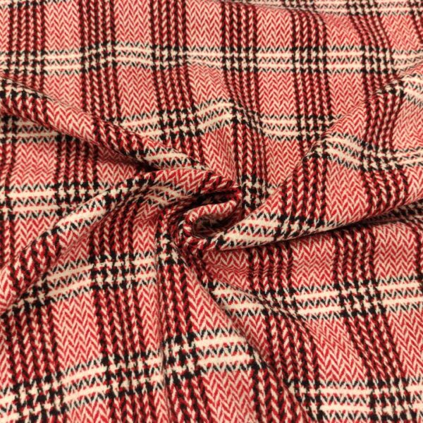Tessuto per cappotto motivo spigato rosso - blu