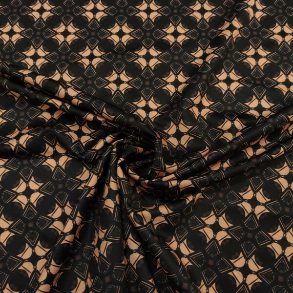 Tessuto Scuba Crepe a fantasia motivo geometrico nero - beige