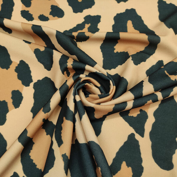 Tessuto Scuba Crepe a fantasia motivo animalier marrone - beige - nero