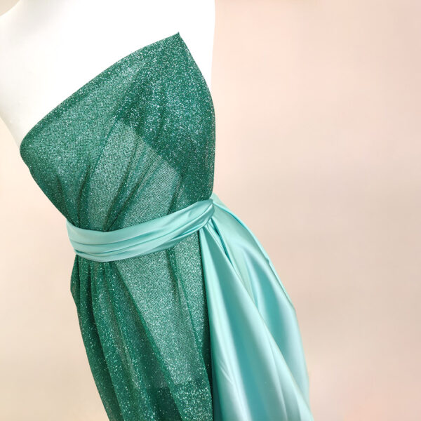 Tessuto Tulle mano seta con Glitter tinta unita verde tiffany