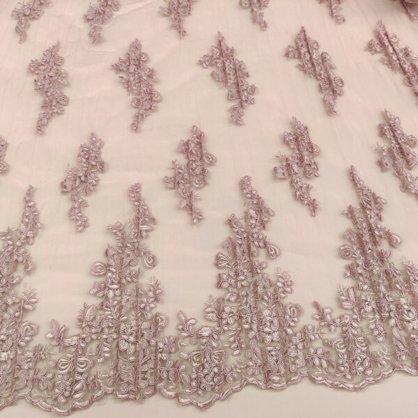 Tessuto Tulle - pizzo mano seta plissettato ricamato tinta unita rosa cipria