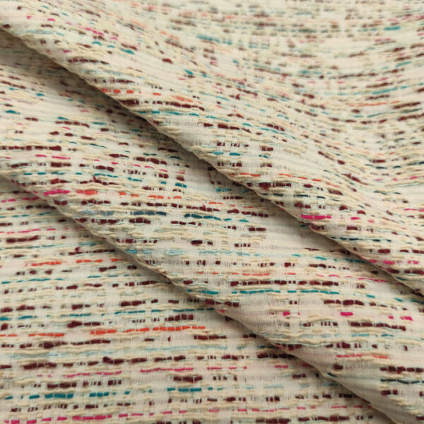 Tessuto Tweed Bouclé bianco - rosso - fucsia