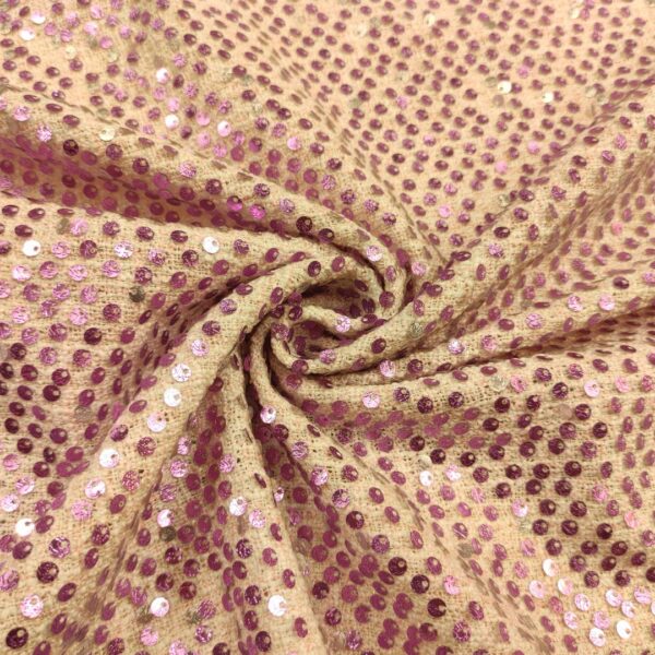 Tessuto Tweed Bouclé ricamato con paillettes rosa - fucsia