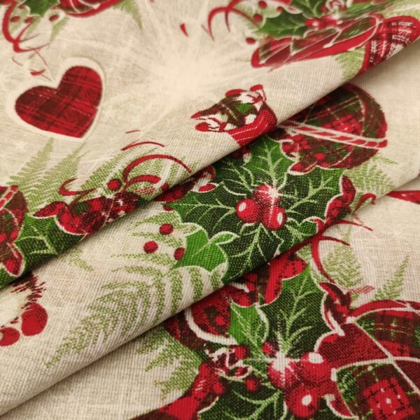 Tessuto Natalizio Decorativo a fantasia misto cotone con gnomi rosso - verde - beige