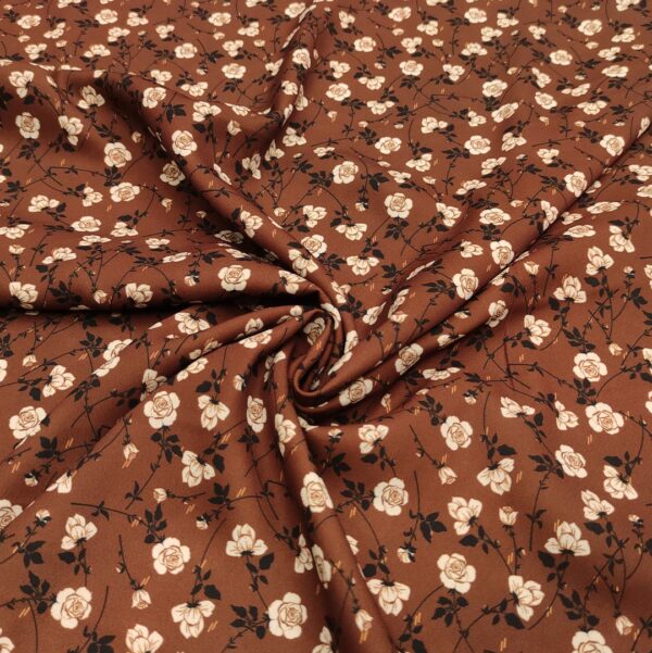 Tessuto doppio georgette a fantasia motivo floreale marrone - beige - nero