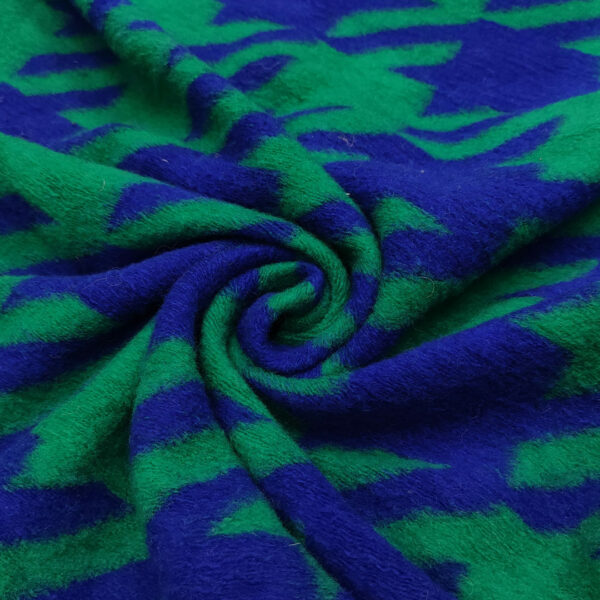 Tessuto lana cotta motivo pied de poule blu elettrico - verde