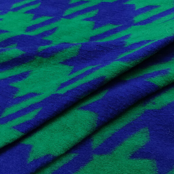 Tessuto lana cotta motivo pied de poule blu elettrico - verde