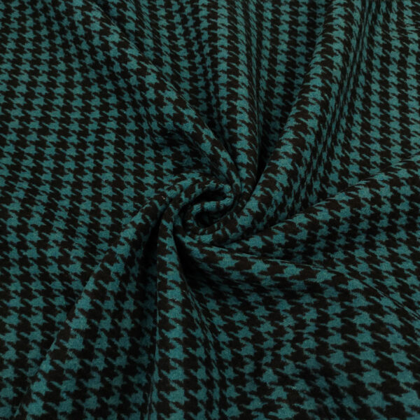 Tessuto per cappotto motivo pied de poule verde petrolio - nero