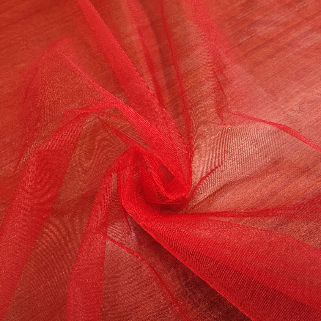 Tessuto tulle rosso con mini pois di velluto, tessuto in tulle a pois  floccato, 10 colori -  Italia