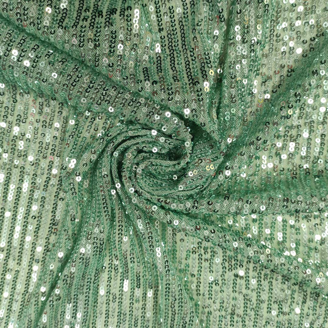 Tulle elasticizzato ricamato con paillettes verde salvia - Iaia Tessuti