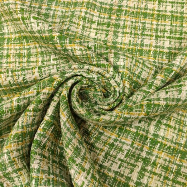 Tessuto Tweed Bouclé verde prato - bianco - giallo