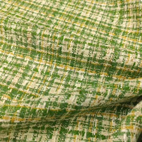 Tessuto Tweed Bouclé verde prato - bianco - giallo