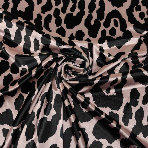 Tessuto velluto elasticizzato a fantasia motivo animalier rosa - nero