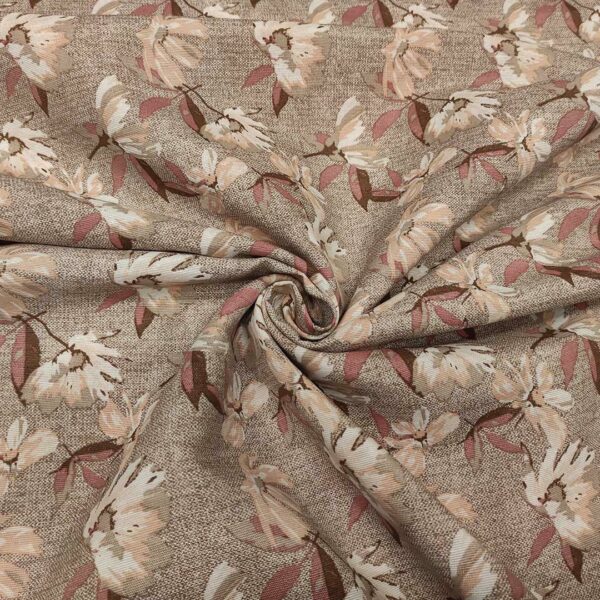 Tessuto misto cotone per arredamento a fantasia motivo floreale rosa - beige - tortora