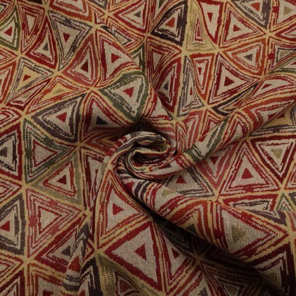 Tessuto Gobelin a fantasia motivo geometrico beige - rosso - verde