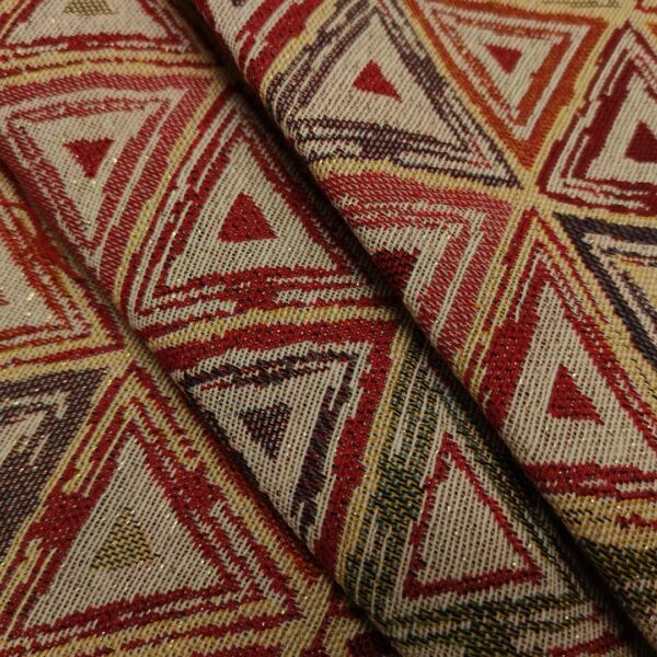 Tessuto Gobelin a fantasia motivo geometrico beige - rosso - verde