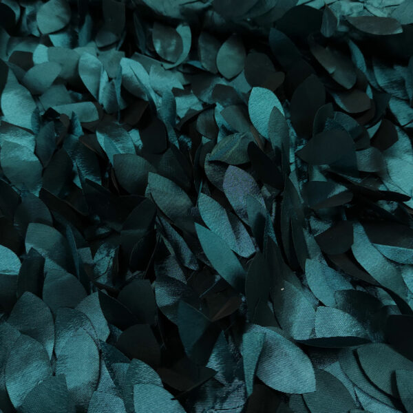 Tessuto taffetà ricamato con fiori 3d verde petrolio