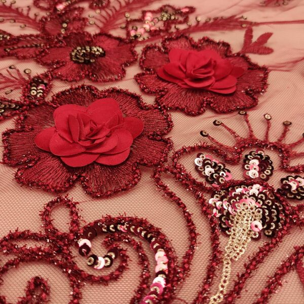 Tessuto broccato in seta a fantasia motivo floreale rosso - oro