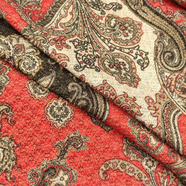 Tessuto Tweed bouclè a fantasia motivo floreale cashmere rosso - nero - beige