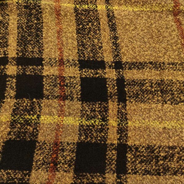 Tessuto Tweed bouclè motivo quadri tabacco - coccio - giallo - nero