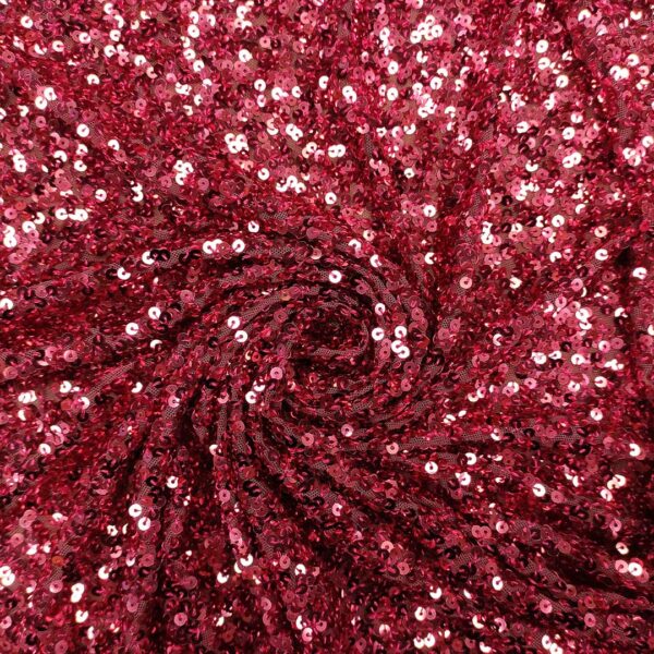 Tessuto tulle elasticizzato ricamato con paillettes geranio