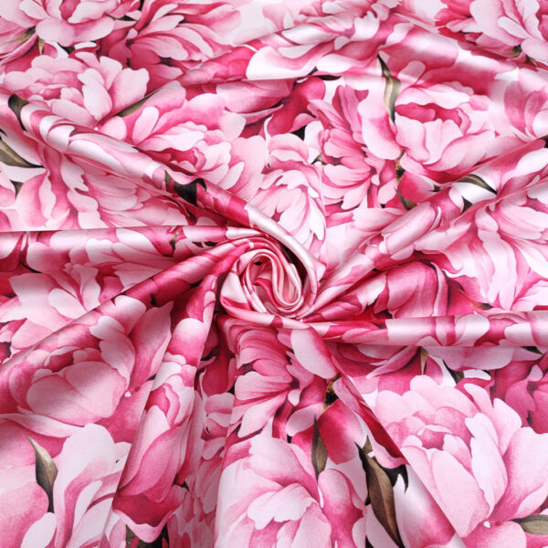 Tessuto Duchesse a fantasia motivo floreale rosa - magenta - nero
