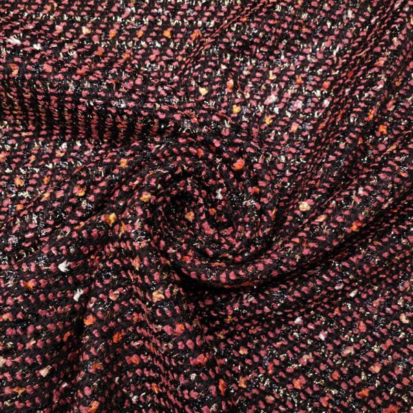 Tessuto Tweed Bouclé lurex oro - nero - geranio - giallo