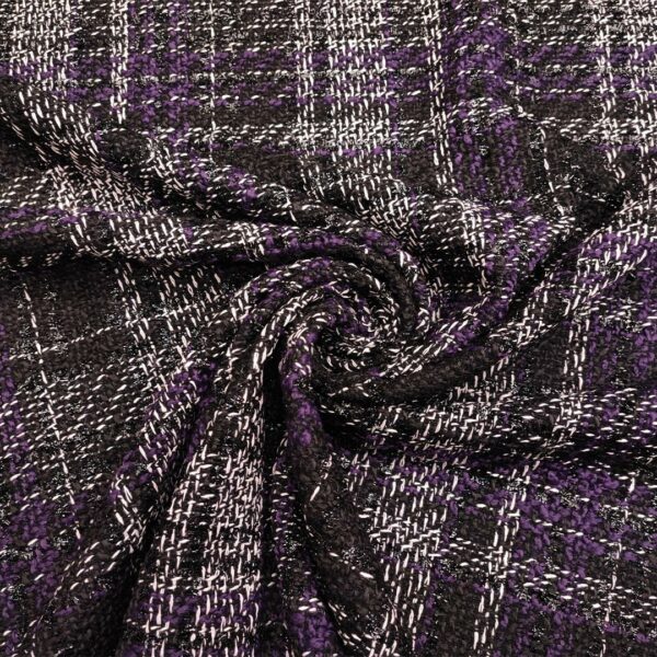 Tessuto Tweed Bouclé viola - nero - bianco