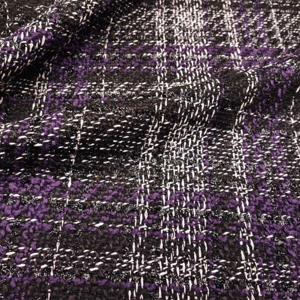 Tessuto Tweed Bouclé viola - nero - bianco