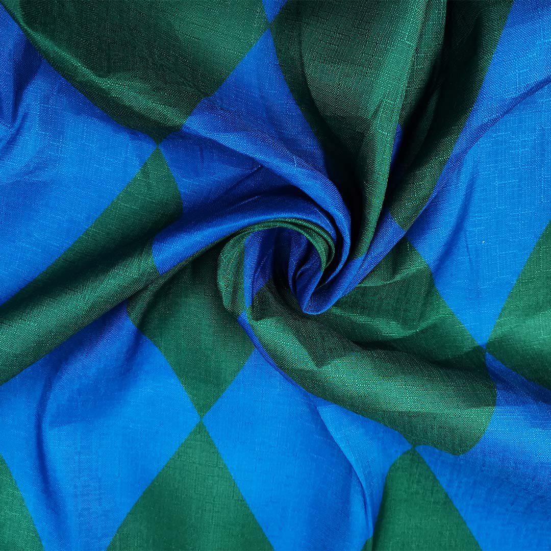 Tessuto misto Lino a fantasia motivo quadri verde - blu elettrico ...