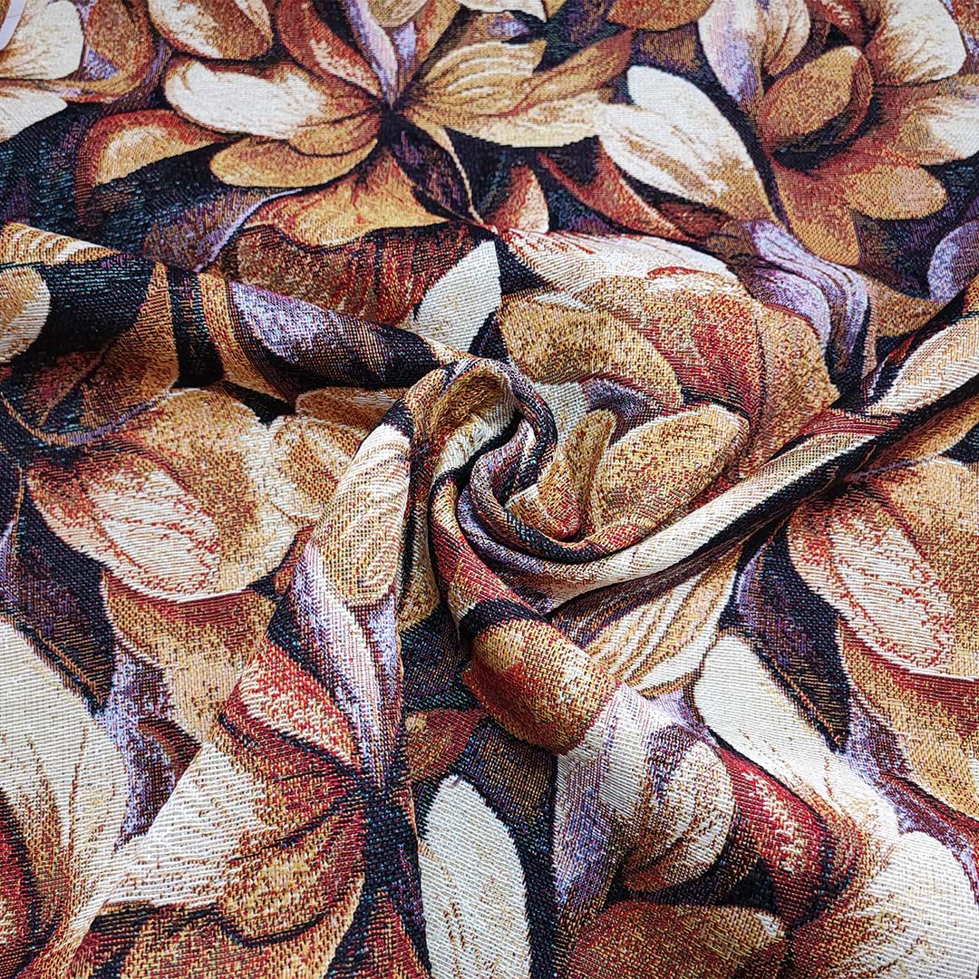 Tessuto Gobelin a fantasia motivo floreale turchese - tabacco - nero - Iaia  Tessuti