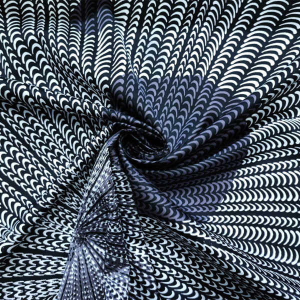 Tessuto Rasatello di Cotone a fantasia motivo astratto nero - bianco - vinaccio