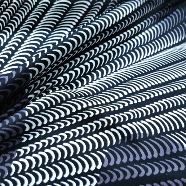 Tessuto Rasatello di Cotone a fantasia motivo astratto nero - bianco - vinaccio