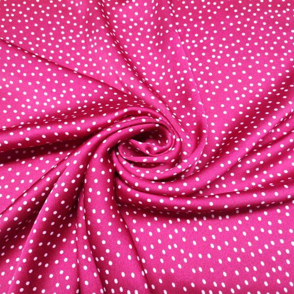 Tessuto Satin a fantasia motivo pois piccoli fucsia - bianco