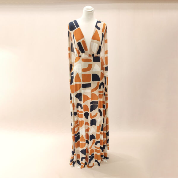 Tessuto Jersey a fantasia motivo astratto beige - ruggine - blu