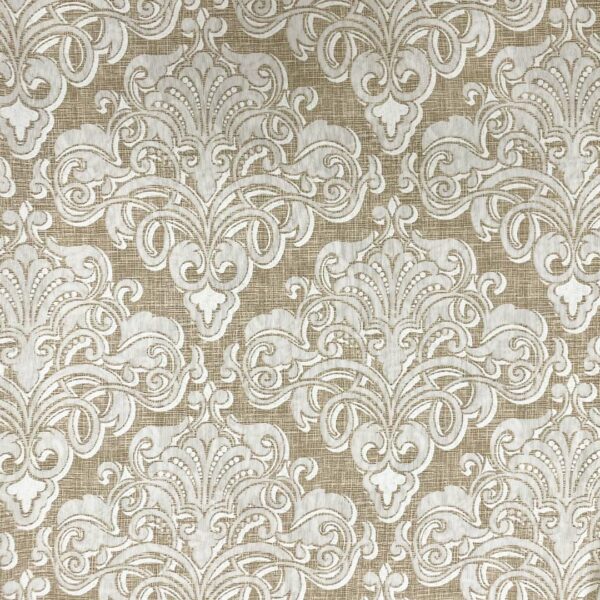 Tessuto Misto Cotone per arredo a fantasia motivo floreale barocco beige - ghiaccio - bianco