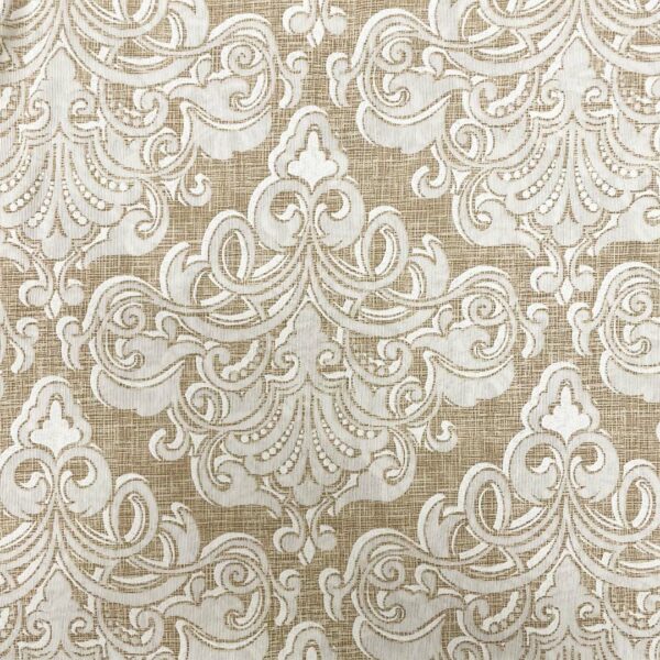 Tessuto Misto Cotone per arredo a fantasia motivo floreale barocco beige - ghiaccio - bianco