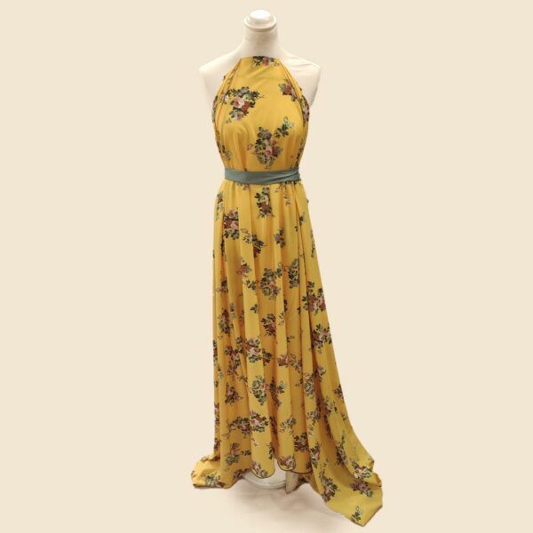 Tessuto Misto Viscosa a fantasia motivo floreale giallo - verde - beige