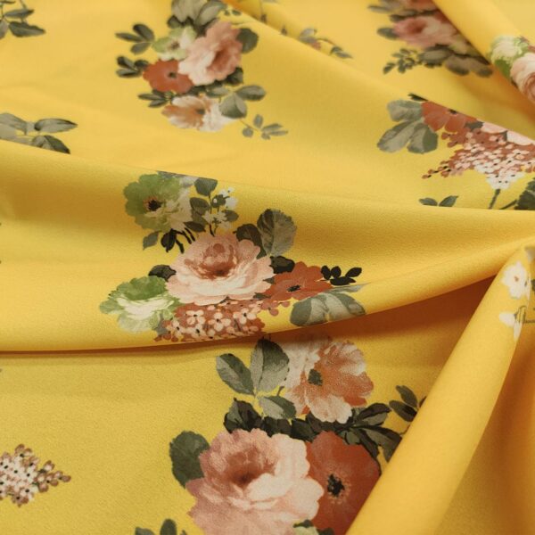 Tessuto Misto Viscosa a fantasia motivo floreale giallo - verde - beige