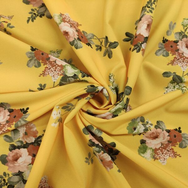 Tessuto Misto Viscosa a fantasia motivo floreale giallo - verde - beige