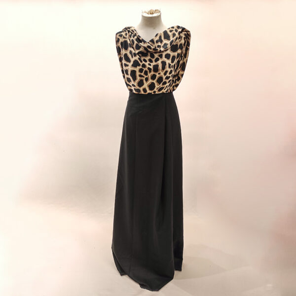 Tessuto Satin a fantasia motivo animalier marrone - nero - beige