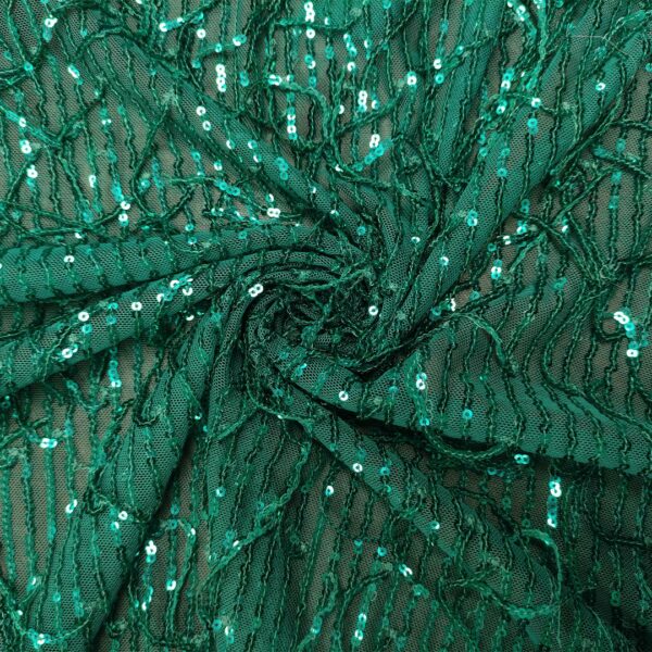 Tessuto Tulle Elasticizzato Ricamato con paillettes verde smeraldo