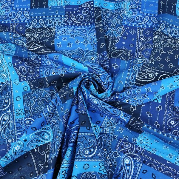 Tessuto Cotone leggero a fantasia motivo etnico blu scuro - bluette - bianco
