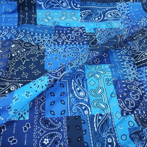 Tessuto Cotone leggero a fantasia motivo etnico blu scuro - bluette - bianco