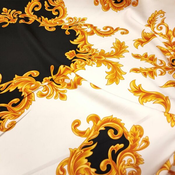 Tessuto Crepe a fantasia motivo floreale barocco nero - bianco - giallo