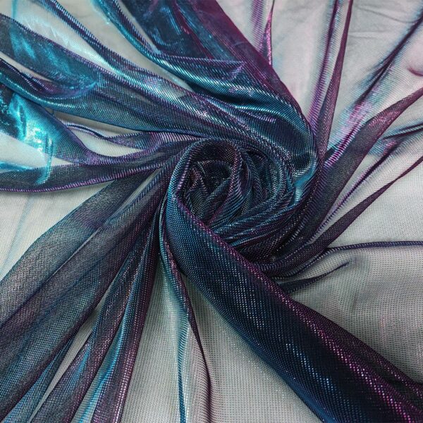 Tessuto Tulle elasticizzato spalmato bicolore turchese - fucsia